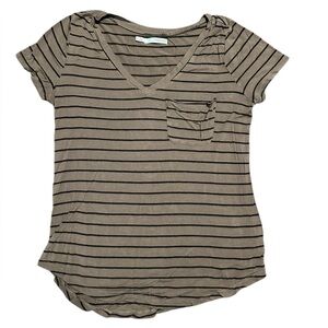 Maurices Olive & Black Striped V-Neck Tee (S)